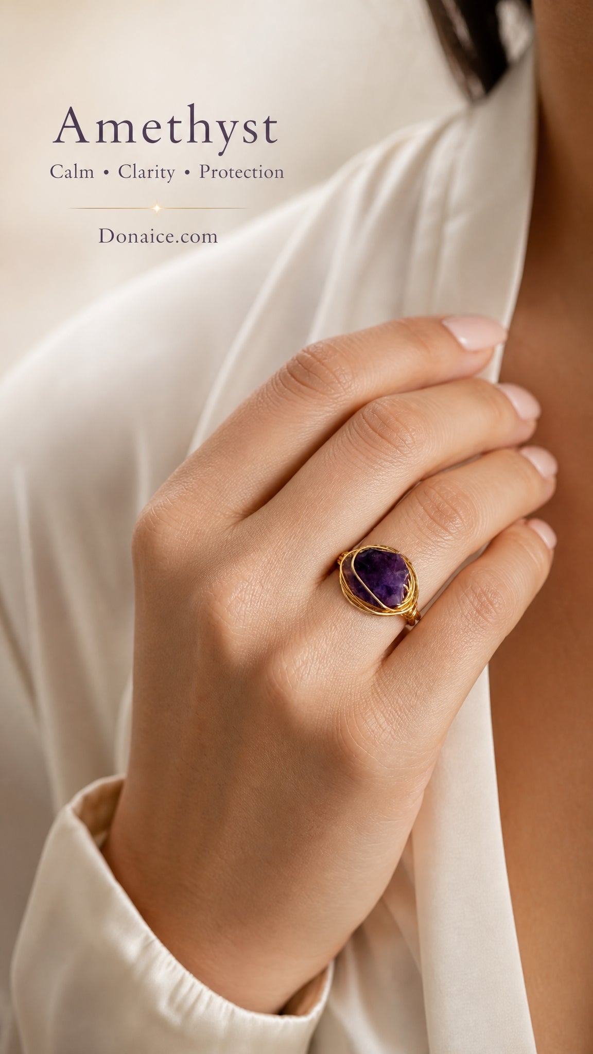 Amethyst Wire-Wrapped Gold Ring — Calm, Clarity & Protection | Handcrafted Gemstone Ring (Size 7)