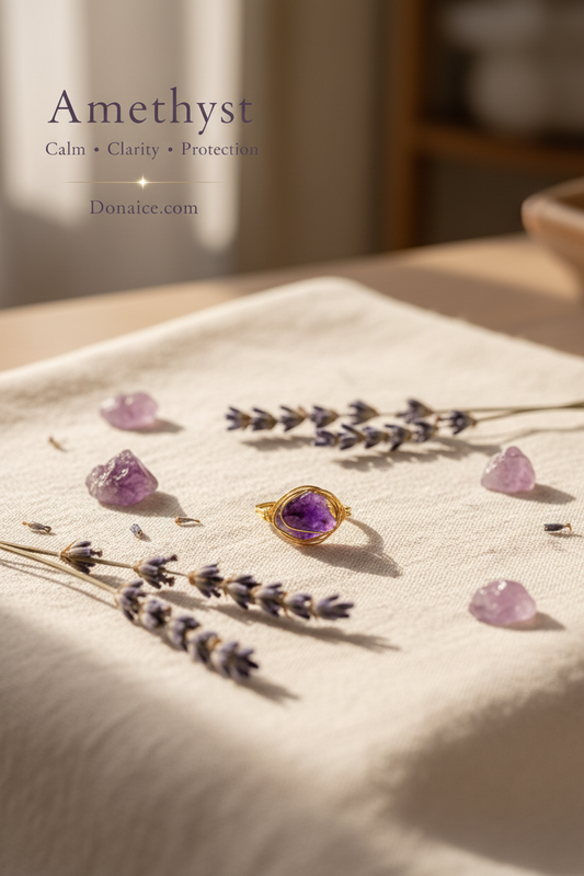 Amethyst Wire-Wrapped Gold Ring — Calm, Clarity & Protection | Handcrafted Gemstone Ring (Size 7)