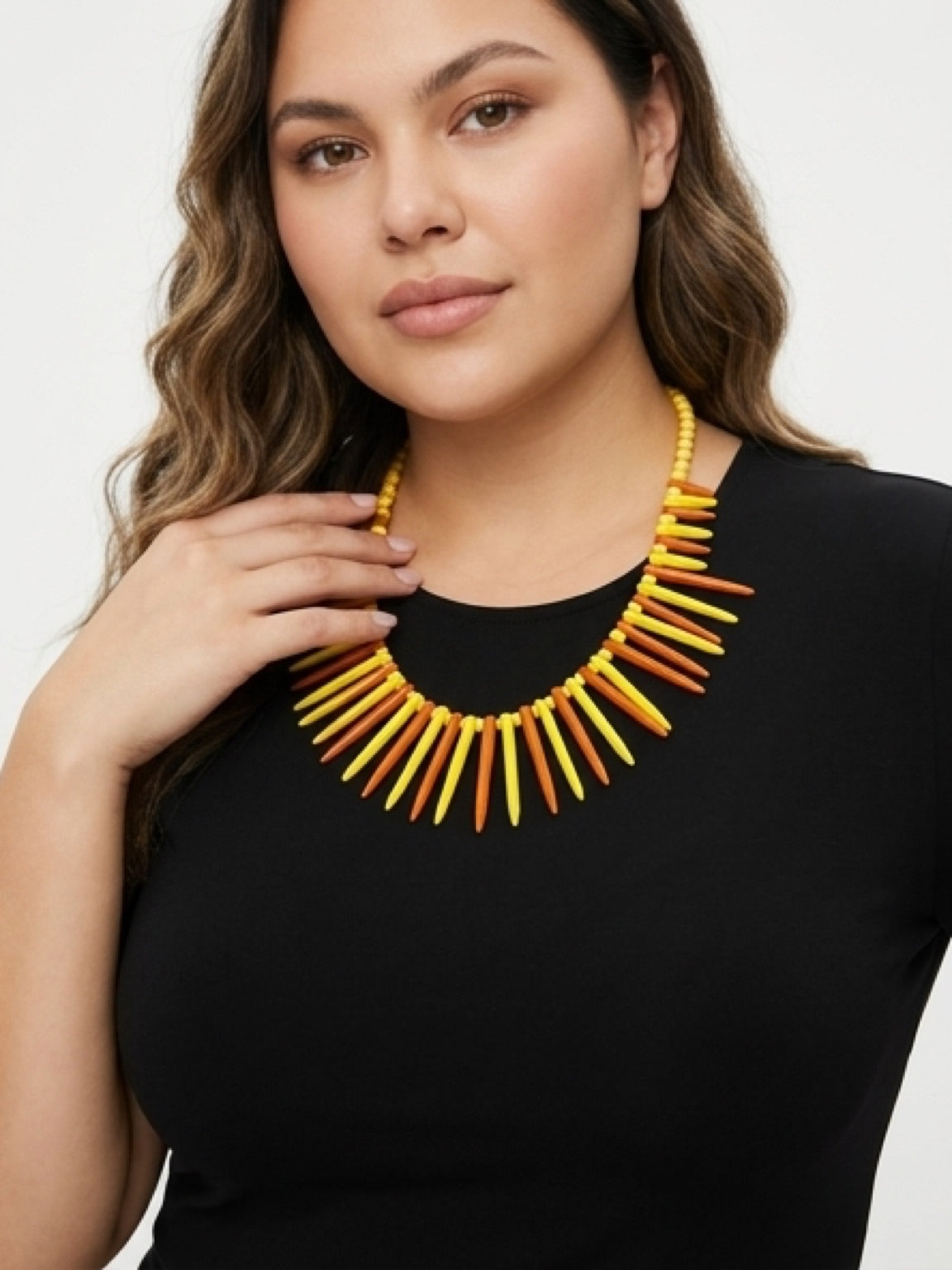 Sunburst Spike Statement Necklace | Yellow & Orange Howlite Fan Collar | Bohemian In Me