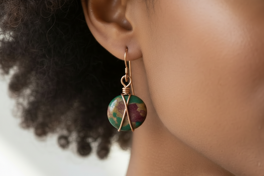 Agate Earrings - Copper Wire Wrapped Dangle Earrings
