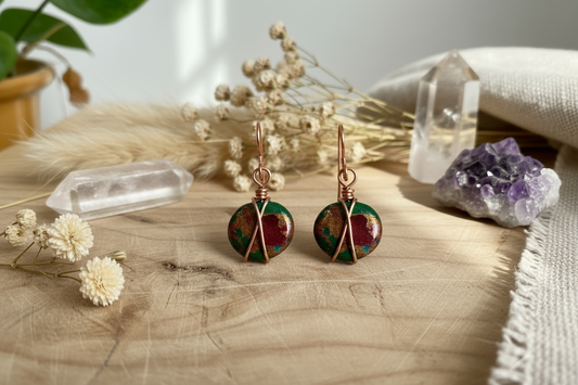 Agate Earrings - Copper Wire Wrapped Dangle Earrings