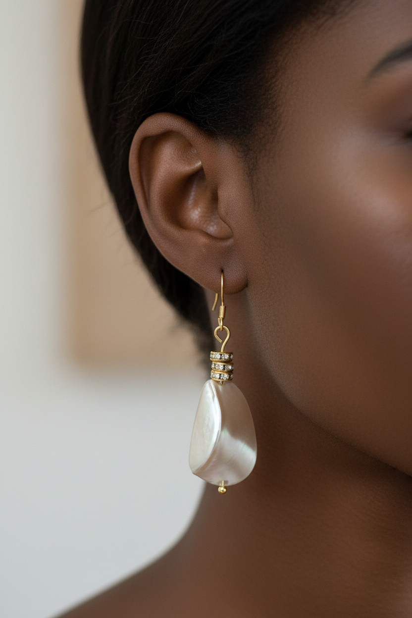 Seashell Rhinestone Earrings | 14K Gold Plated | One of a Kind