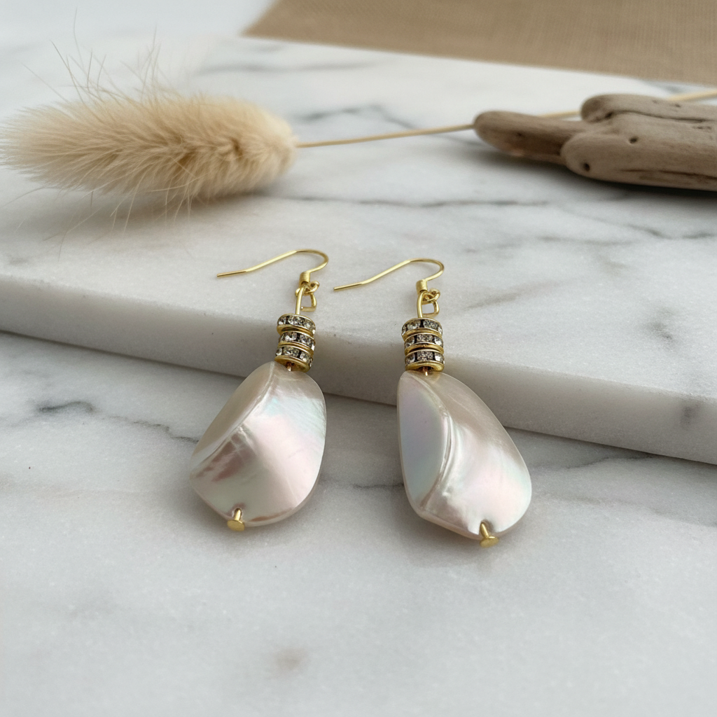 Seashell Rhinestone Earrings | 14K Gold Plated | One of a Kind