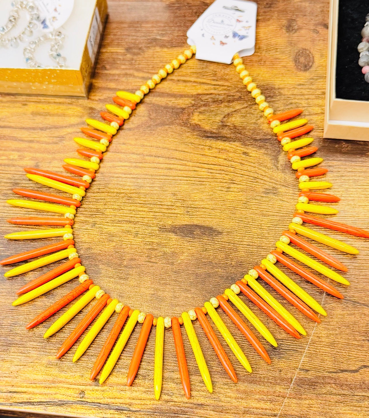 Sunburst Spike Statement Necklace | Yellow & Orange Howlite Fan Collar | Bohemian In Me