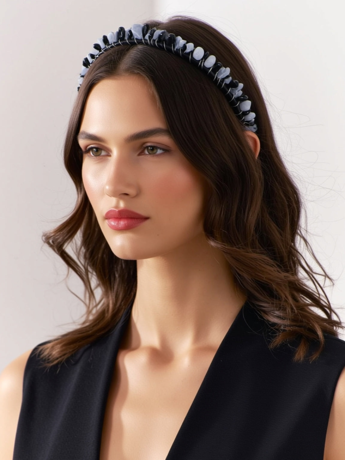Halo Collection | Onyx & Blue Lace Agate Headband | One of a Kind