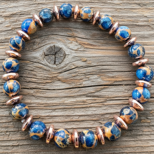 Sodalite Copper Blue Hematite Bracelet - Stretch 7" One-of-a-Kind