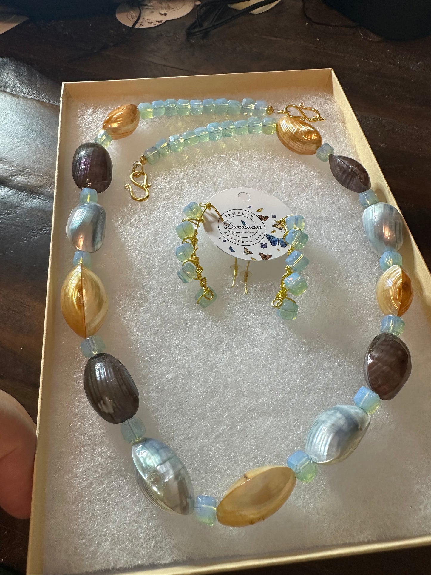 Mother of Pearl & Opalite Necklace & Earrings Set - Paradise Collection