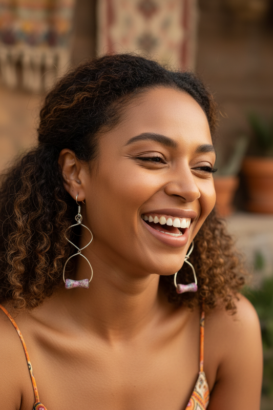 Imperial Jasper Dangling Earrings - Blue Purple One of a Kind