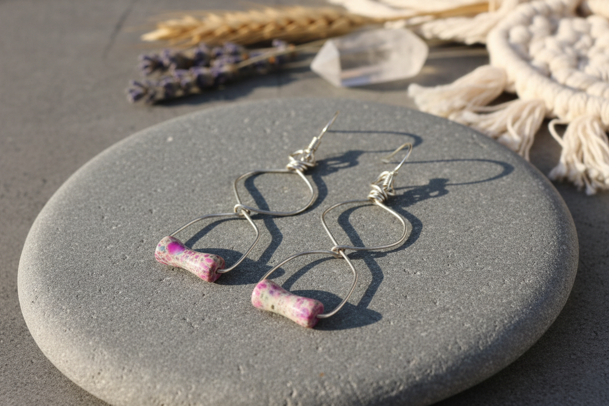 Imperial Jasper Dangling Earrings - Blue Purple One of a Kind