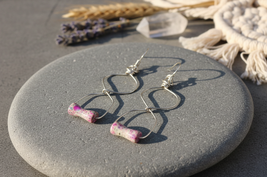 Imperial Jasper Dangling Earrings - Blue Purple One of a Kind