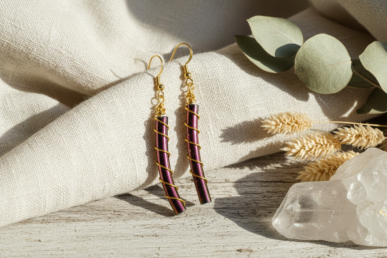 Eye Candy Earrings - Hematite 24K Gold Plated Wire Wrapped