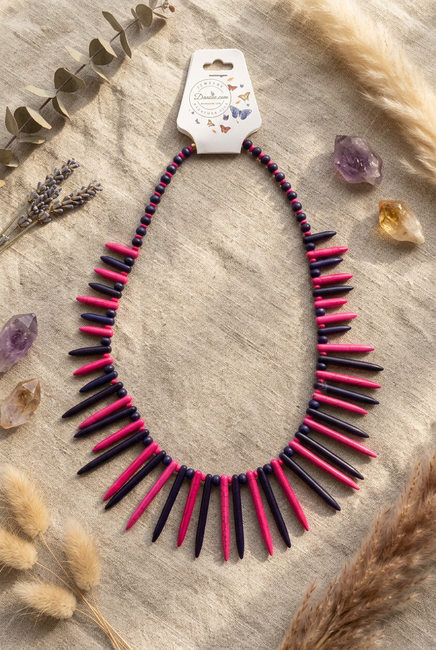 Twilight Spike Statement Necklace | Pink & Purple Howlite Fan Collar | Bohemian In Me