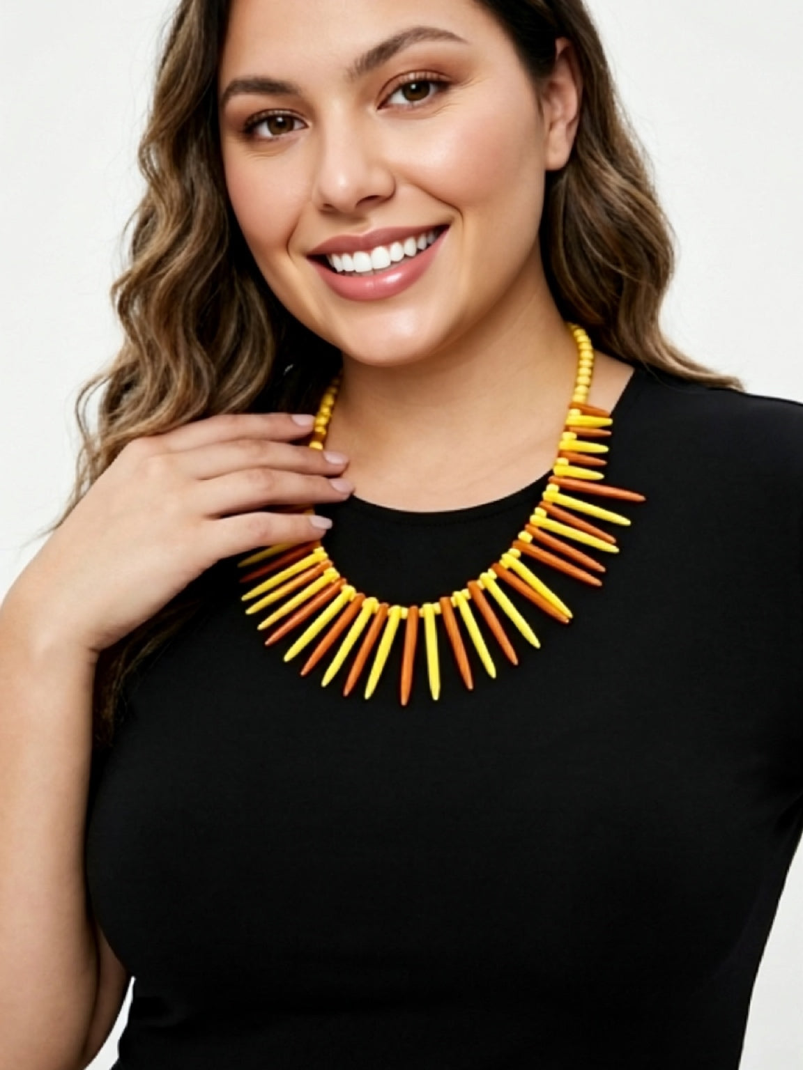 Sunburst Spike Statement Necklace | Yellow & Orange Howlite Fan Collar | Bohemian In Me