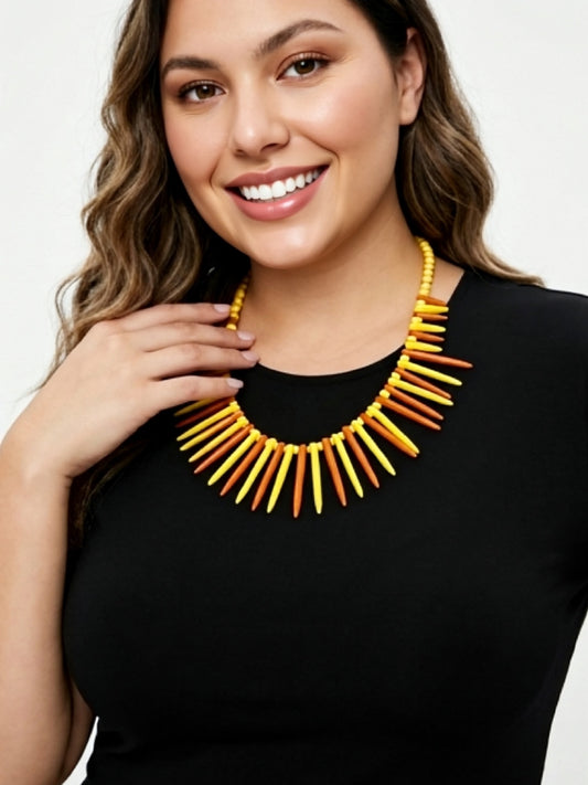 Sunburst Spike Statement Necklace | Yellow & Orange Howlite Fan Collar | Bohemian In Me