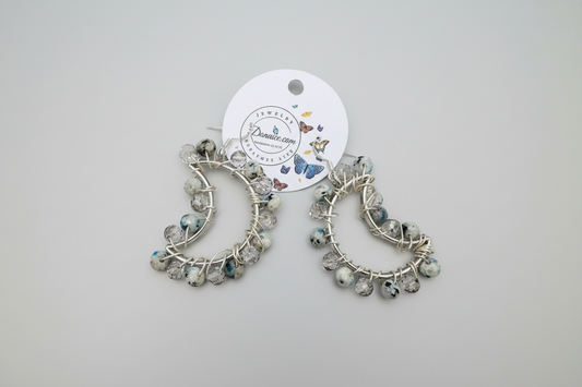 Dalmatian Jasper Moon Earrings - Wire Wrapped Hypoallergenic One of a Kind