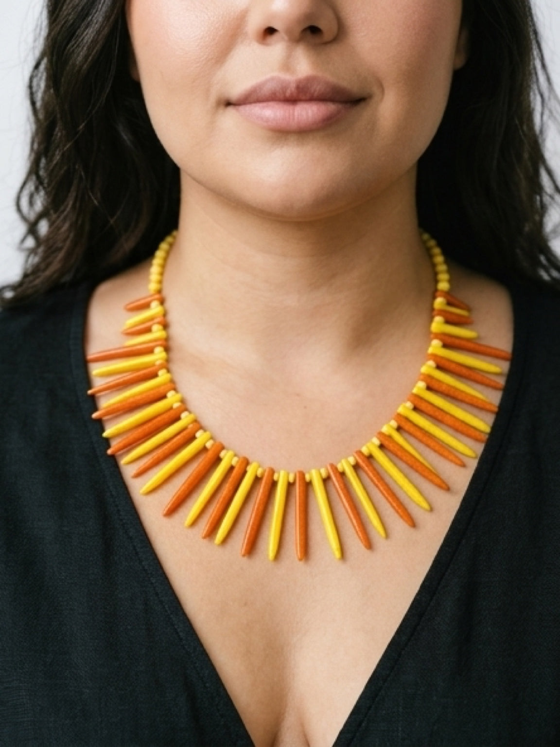 Sunburst Spike Statement Necklace | Yellow & Orange Howlite Fan Collar | Bohemian In Me
