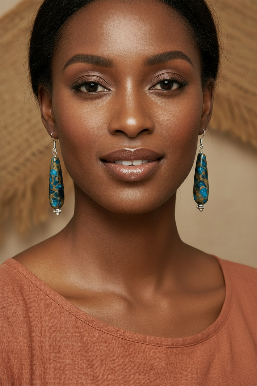 Chrysocolla Drop Earrings - Sterling Silver Handcrafted Gemstone Jewelry