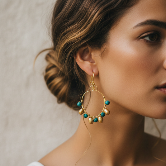 Malachite Pearl Hoop Earrings - 24K Gold Over Copper
