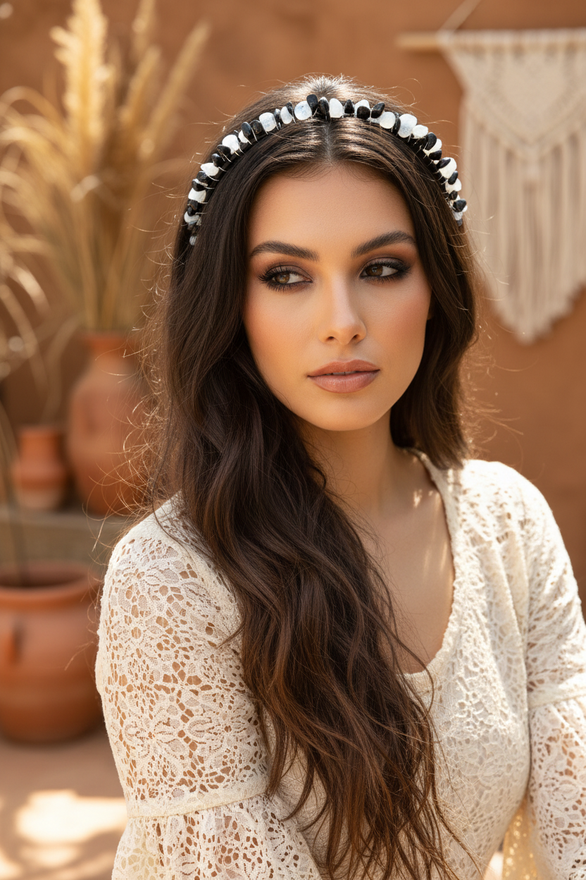 Halo Collection | Onyx & Blue Lace Agate Headband | One of a Kind