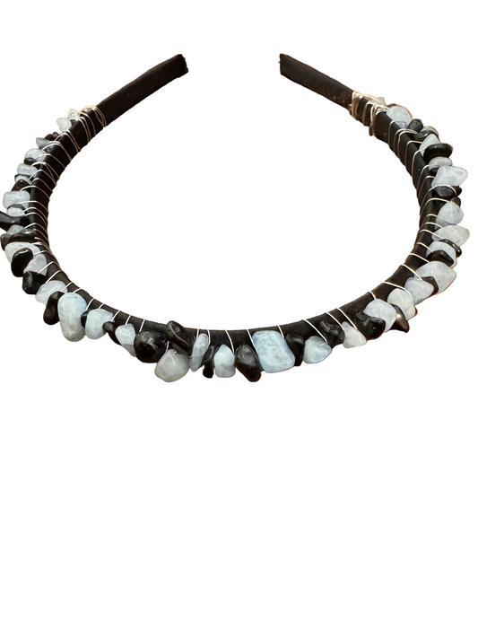 Halo Collection | Onyx & Blue Lace Agate Headband | One of a Kind