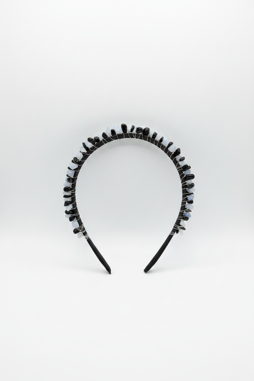 Halo Collection | Onyx & Blue Lace Agate Headband | One of a Kind