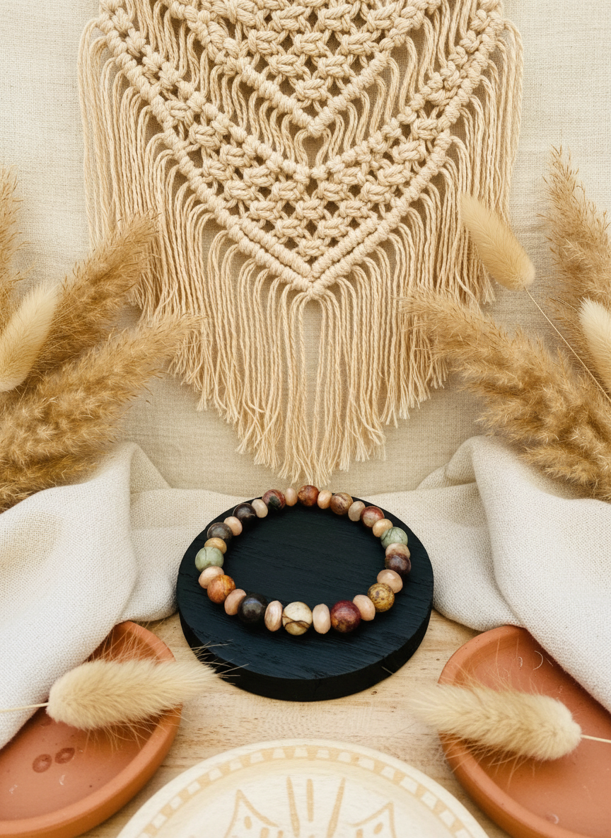 Sunstone Picture Jasper Bracelet - Stretch 7" One-of-a-Kind