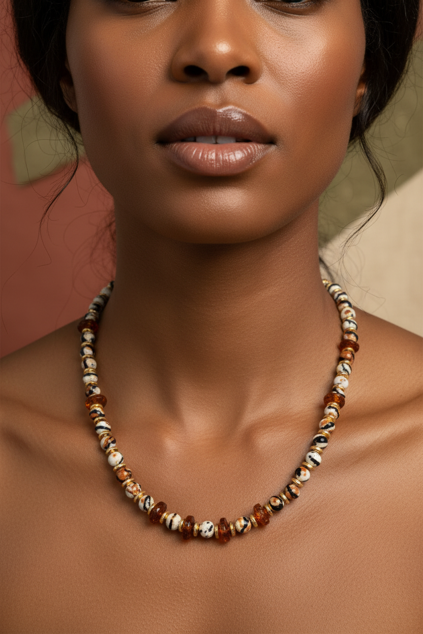 Tibetan-dzi-agate-cognac-amber-necklace-set