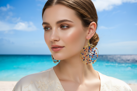 Goldstone Lapis Lazuli Hoop Earrings - Hypoallergenic