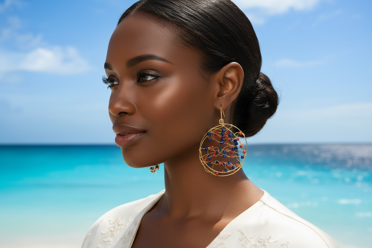 Goldstone Lapis Lazuli Hoop Earrings - Hypoallergenic