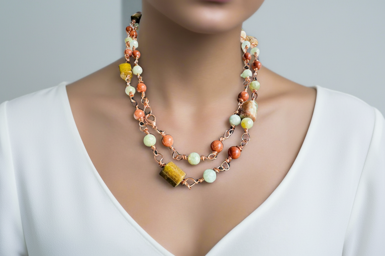 Jasper Goldstone Necklace - Adjustable Up to 40 Inches