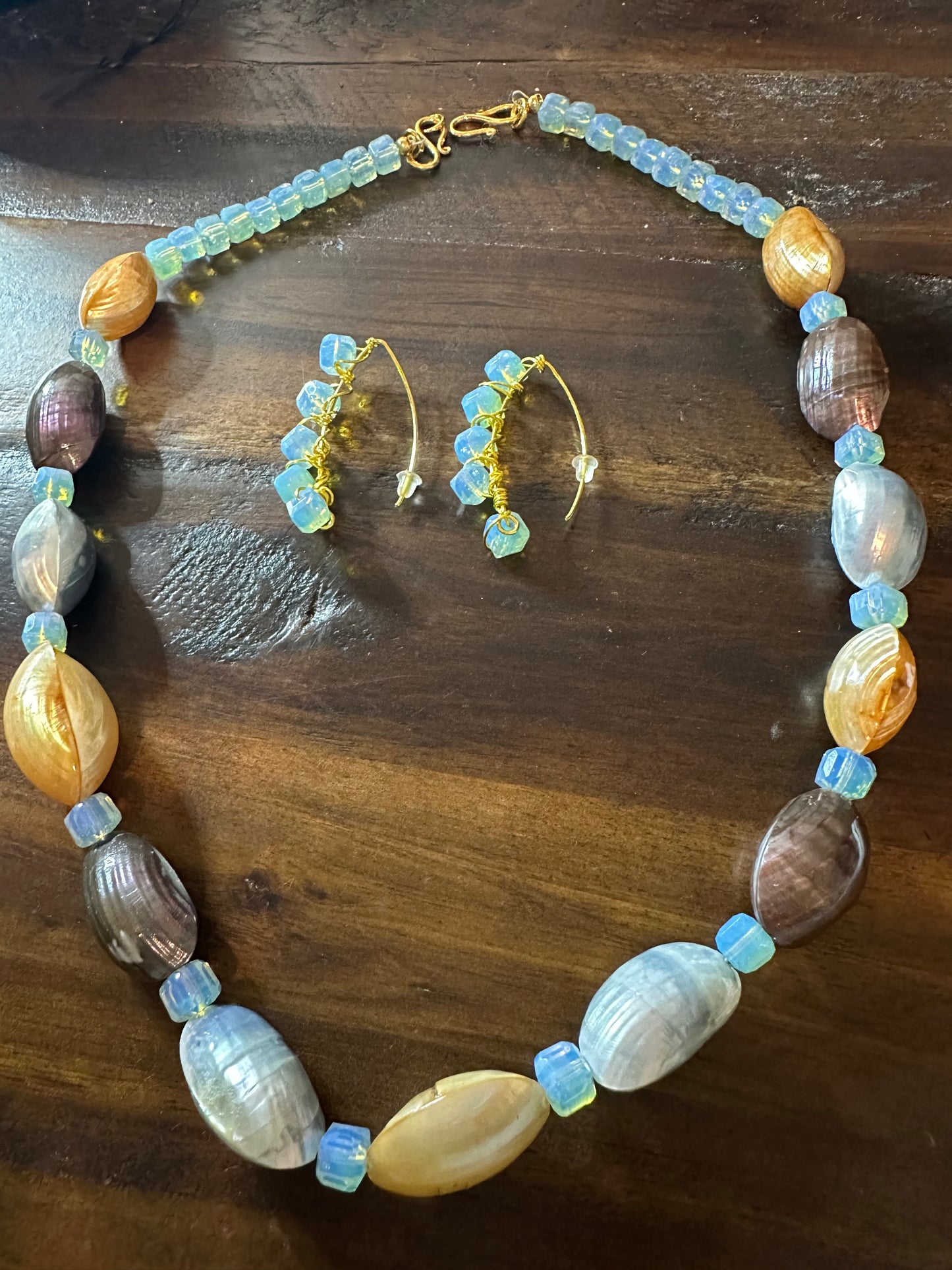 Mother of Pearl & Opalite Necklace & Earrings Set - Paradise Collection
