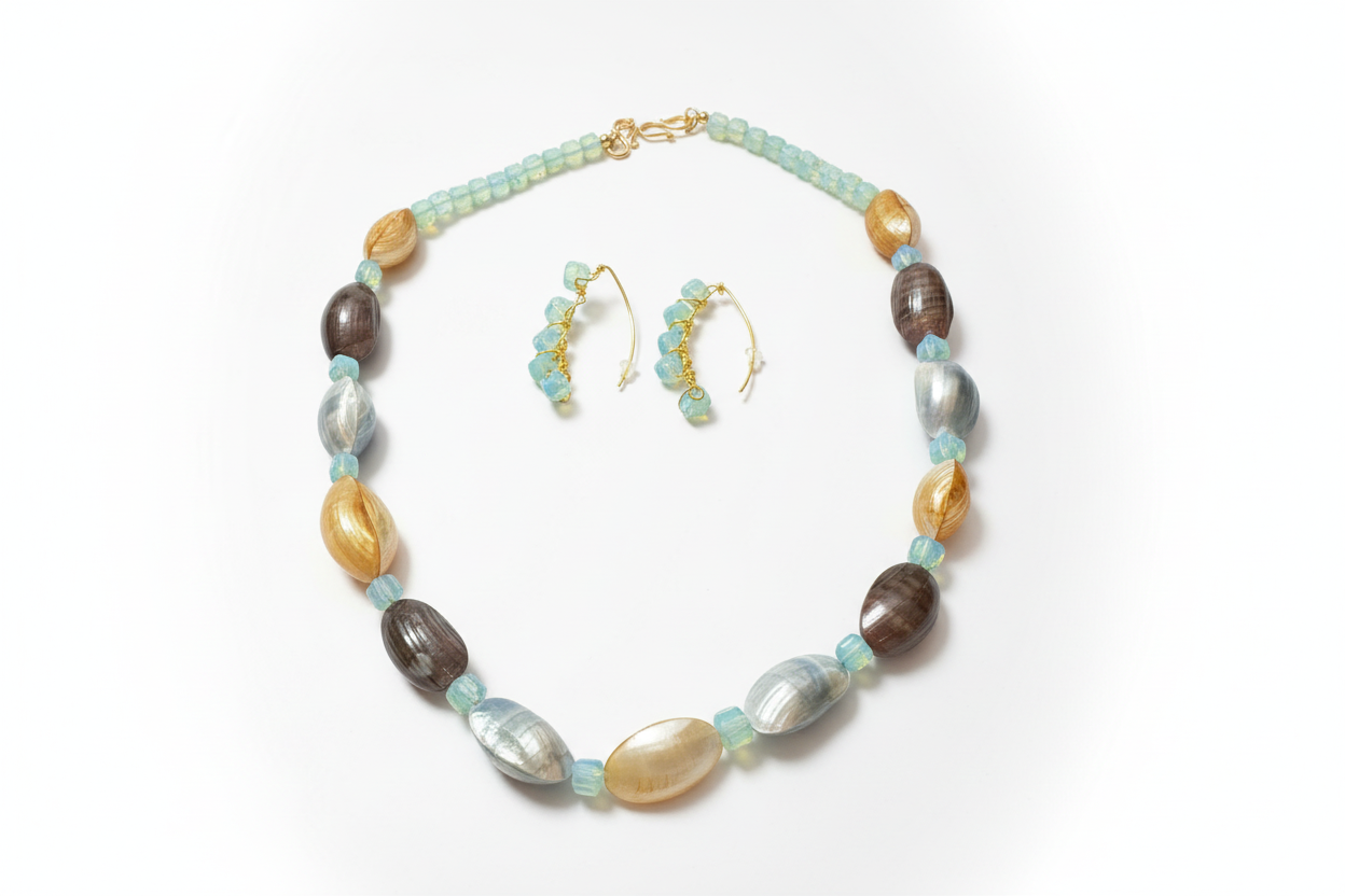 Mother of Pearl & Opalite Necklace & Earrings Set - Paradise Collection