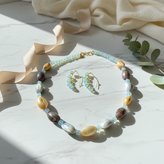 Mother of Pearl & Opalite Necklace & Earrings Set - Paradise Collection