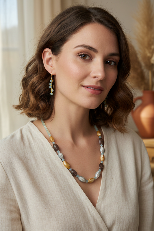 Mother of Pearl & Opalite Necklace & Earrings Set - Paradise Collection