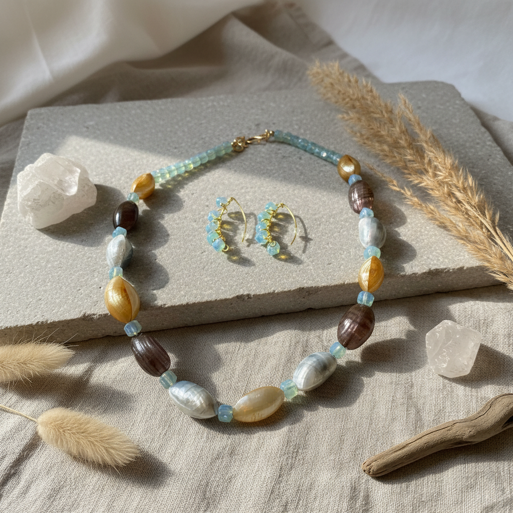 Mother of Pearl & Opalite Necklace & Earrings Set - Paradise Collection