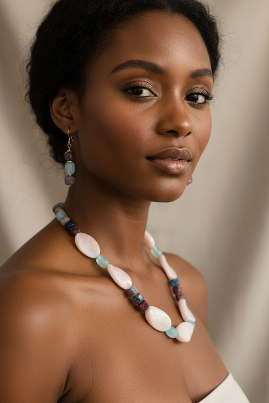 Mother of Pearl Ruby Sodalite Necklace Set - 28" Paradise Line