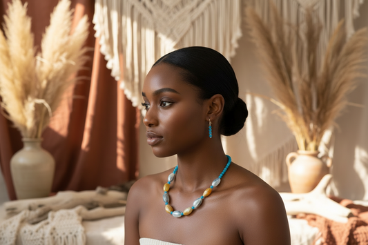 Aquamarine Seashell Wire-Wrapped Necklace - Natural Ocean Stone Bohemian Jewelry