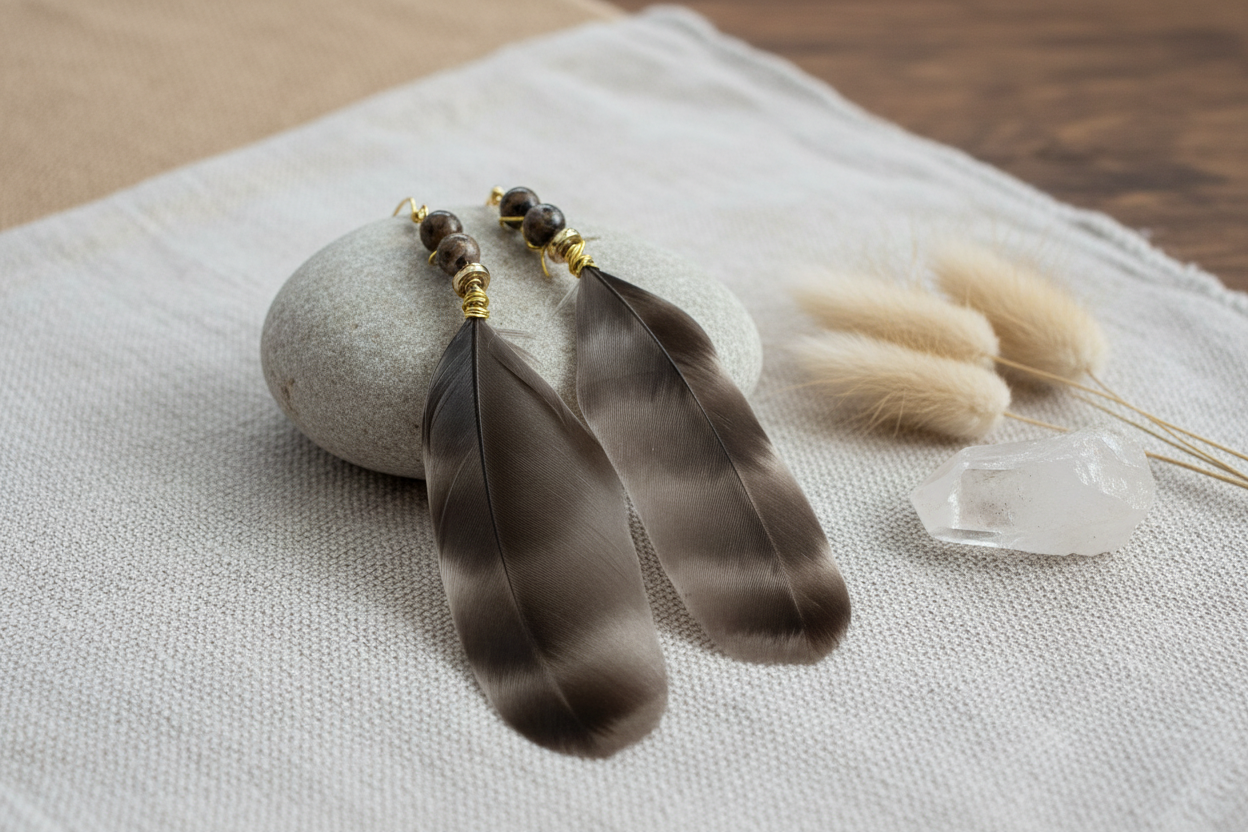 Handmade Mother of Pearl Feather Earrings - Resin Art Bohemian Jewelry