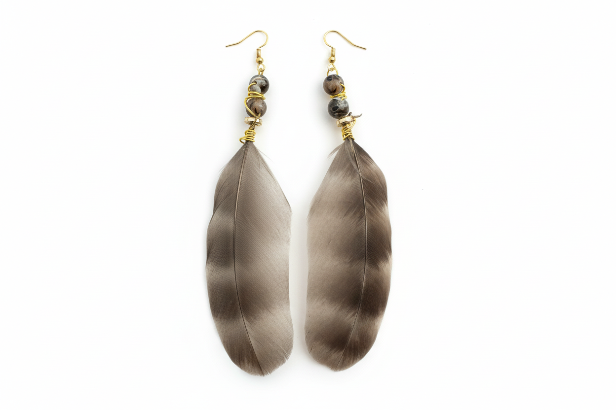 Handmade Mother of Pearl Feather Earrings - Resin Art Bohemian Jewelry