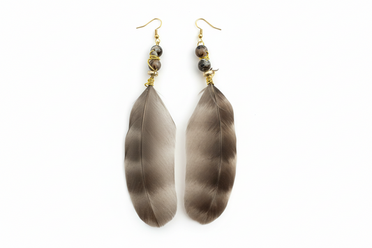 Handmade Mother of Pearl Feather Earrings - Resin Art Bohemian Jewelry