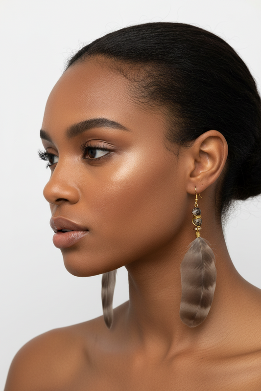 Handmade Mother of Pearl Feather Earrings - Resin Art Bohemian Jewelry