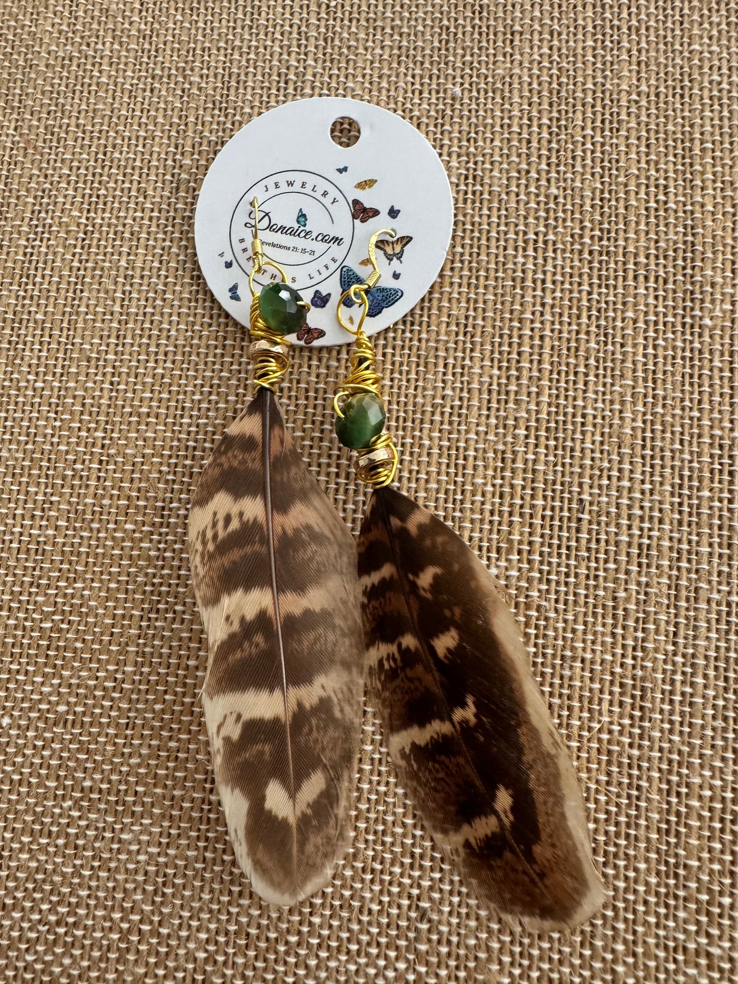 Galaxy Tiger Eye Feather Earrings - 14K Gold Plated Copper Hooks