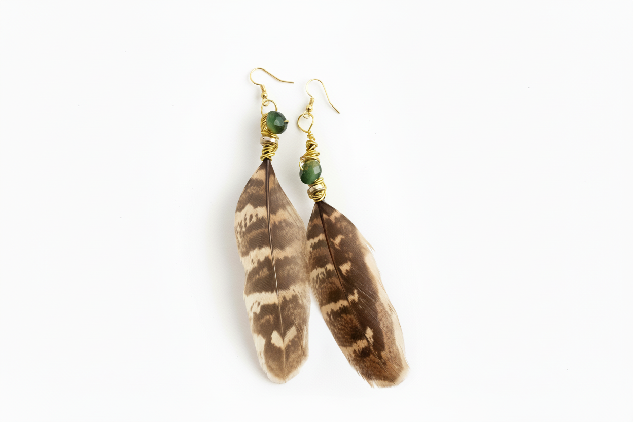Galaxy Tiger Eye Feather Earrings - 14K Gold Plated Copper Hooks