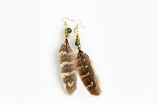 Galaxy Tiger Eye Feather Earrings - 14K Gold Plated Copper Hooks