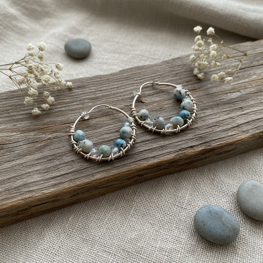 Dalmatian Jasper Hoop Earrings - Sterling Silver Plated Copper