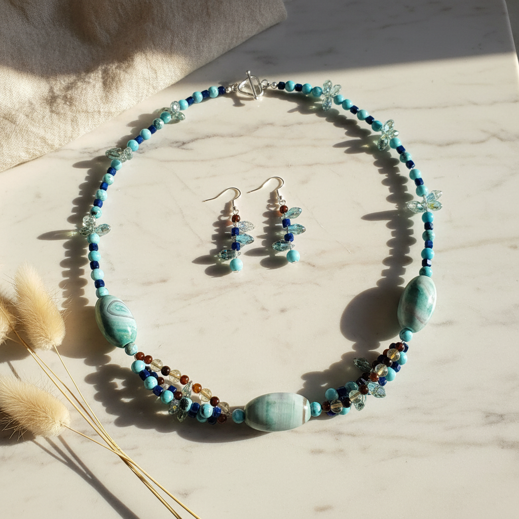 Paradise Multi-Stone Necklace & Earring Set - 25" Boardroom to Beach