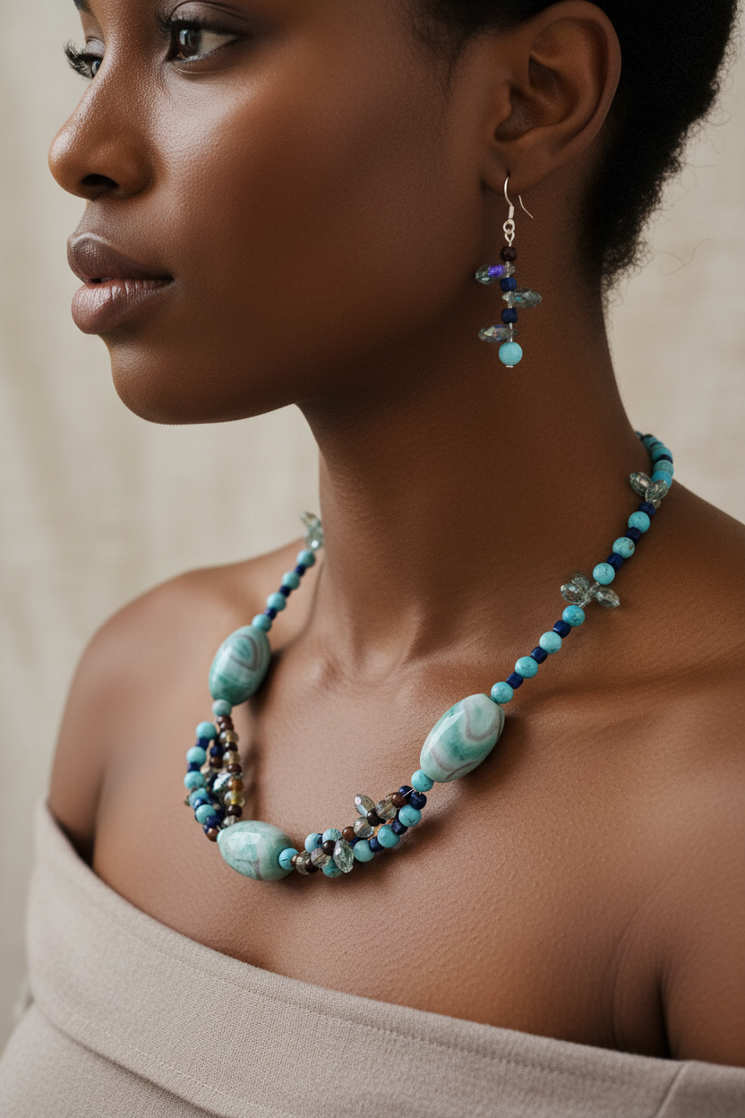 Paradise Multi-Stone Necklace & Earring Set - 25" Boardroom to Beach