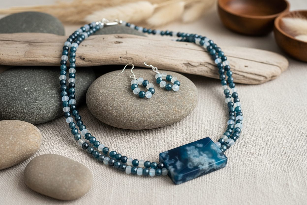 Agate Opalite Necklace & Earring Set - 22" Sterling Silver Paradise