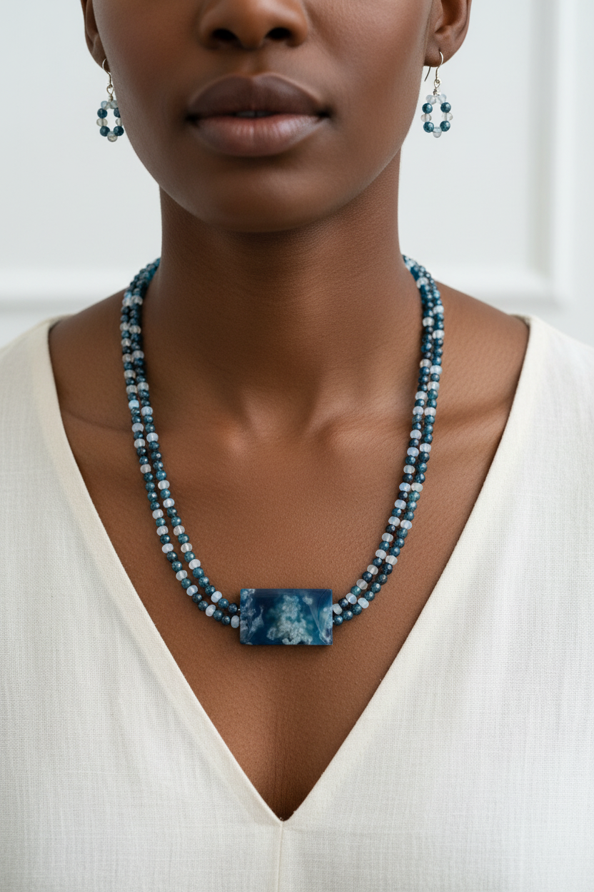 Agate Opalite Necklace & Earring Set - 22" Sterling Silver Paradise