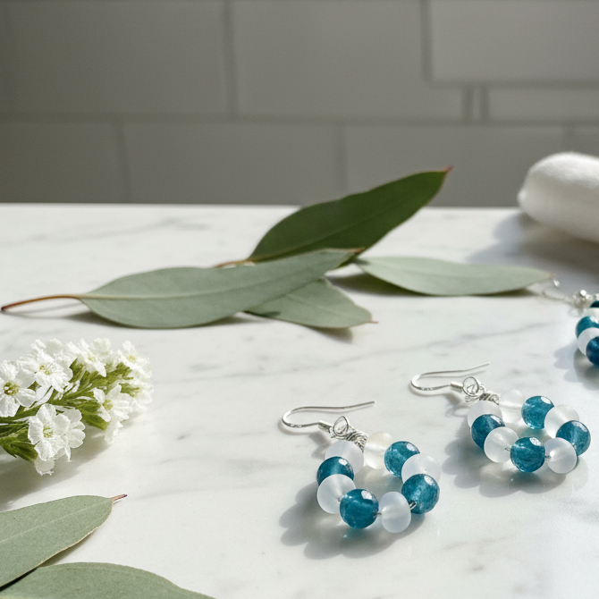 Agate Opalite Necklace & Earring Set - 22" Sterling Silver Paradise